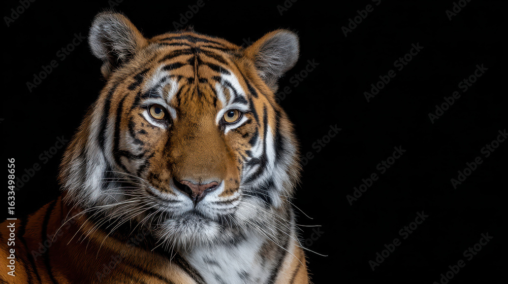 Fototapeta premium Tiger Portrait Direct Eye Contact Studio Lighting