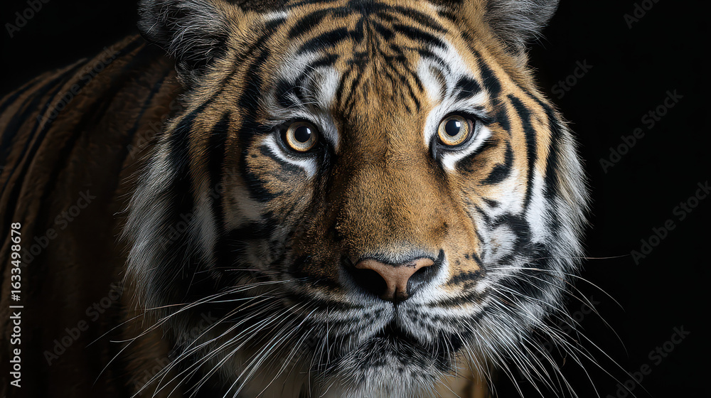 Fototapeta premium Tiger Portrait Direct Eye Contact Studio Lighting