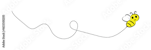 Cute Cartoon Bees Buzzing Around with Dotted Flight Paths, Adorable Honeybees Creating a Sweet Scene Perfect for Crafts and Decor in eps 10.