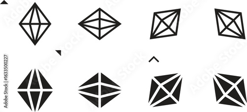 Abstract diamond collection icons. Vector logo design diamonds color. Cristal Shine Effect