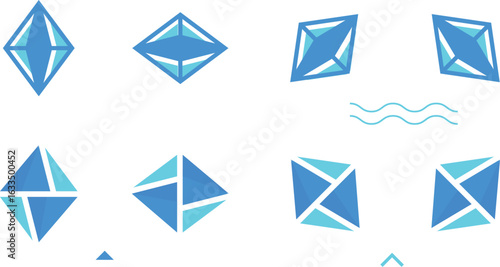 Abstract diamond collection icons. Vector logo design diamonds color. Cristal Shine Effect