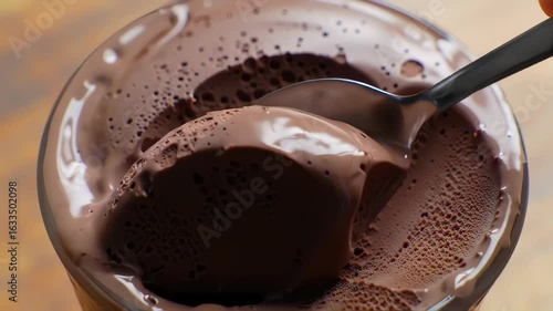 Chocolate Ice Cream Texture with Spoon – Close-Up Top View Food Concept 4K
