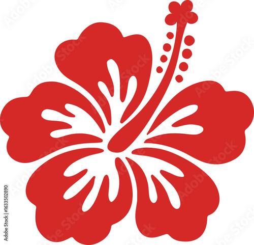  Red Hibiscus Flower Clip Art Sticker, Vector Clipart Illustration on White Background