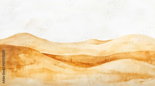 Wallpaper Mural Watercolor desert landscape.  Soft, flowing ochre dunes stretch horizontally across a pale background Torontodigital.ca