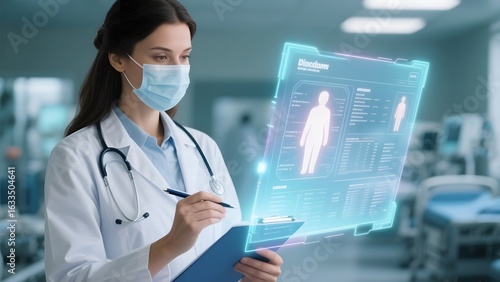 Wallpaper Mural Doctor examining patient data on a futuristic holographic display in a medical setting Torontodigital.ca