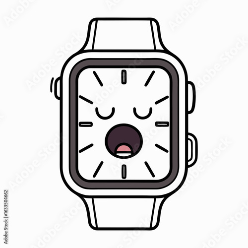 Vector art of cartoon smartwatch with sleepy face yawning isolated on white background