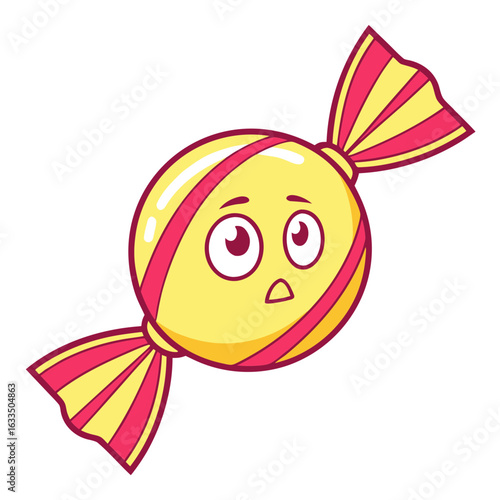 Vector art of cartoon candy with a surprised expression isolated on white background