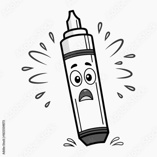 Vector art of a cartoon crayon with a shocked expression isolated on white background