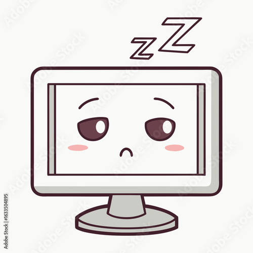 Vector art of cartoon computer sleeping with zzz isolated on white background