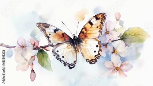 Wallpaper Mural Watercolor butterfly on blossoming branch Torontodigital.ca