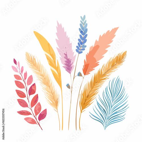 Pastel Feathers Stems vector illustration of feather