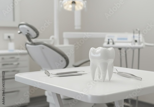 清潔な歯科医院の診療室と歯の模型