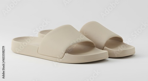 Beige Slides on White Background - Comfortable Summer Footwear