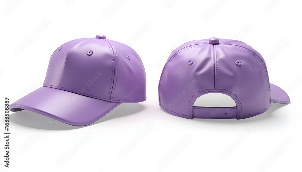 Fototapeta premium Purple Baseball Cap Front and Back on White Background