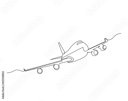 Airbuss fly outline drawing illustration. one continuous line drawing of pflying plane.