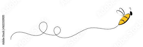 Bee flying icon, Bee flying on a dotted route, Hand drawn bees, Vector illustration on a white background in eps 10.