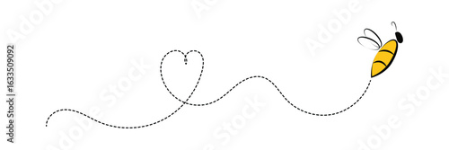 Bee flying icon, Bee flying on a dotted route, Hand drawn bees, Vector illustration on a white background in eps 10.