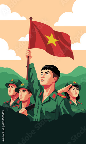 Vietnamese Soldiers Raise Flag in Patriotism