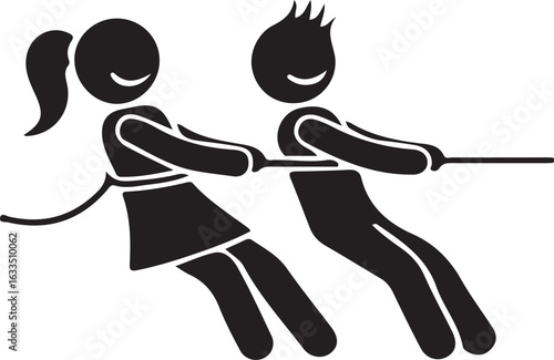 Vector art of man and woman playing tug of war isolated on white background