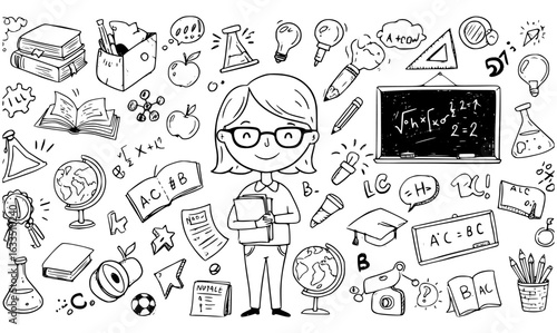 Back to School Doodle: Hand-Drawn Teacher  Educational Icons