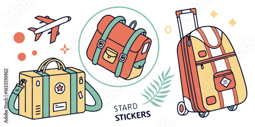 Cheerful luggage collection representing travel and adventures with bright colors and unique shapes for vacation planning and wanderlust inspiration