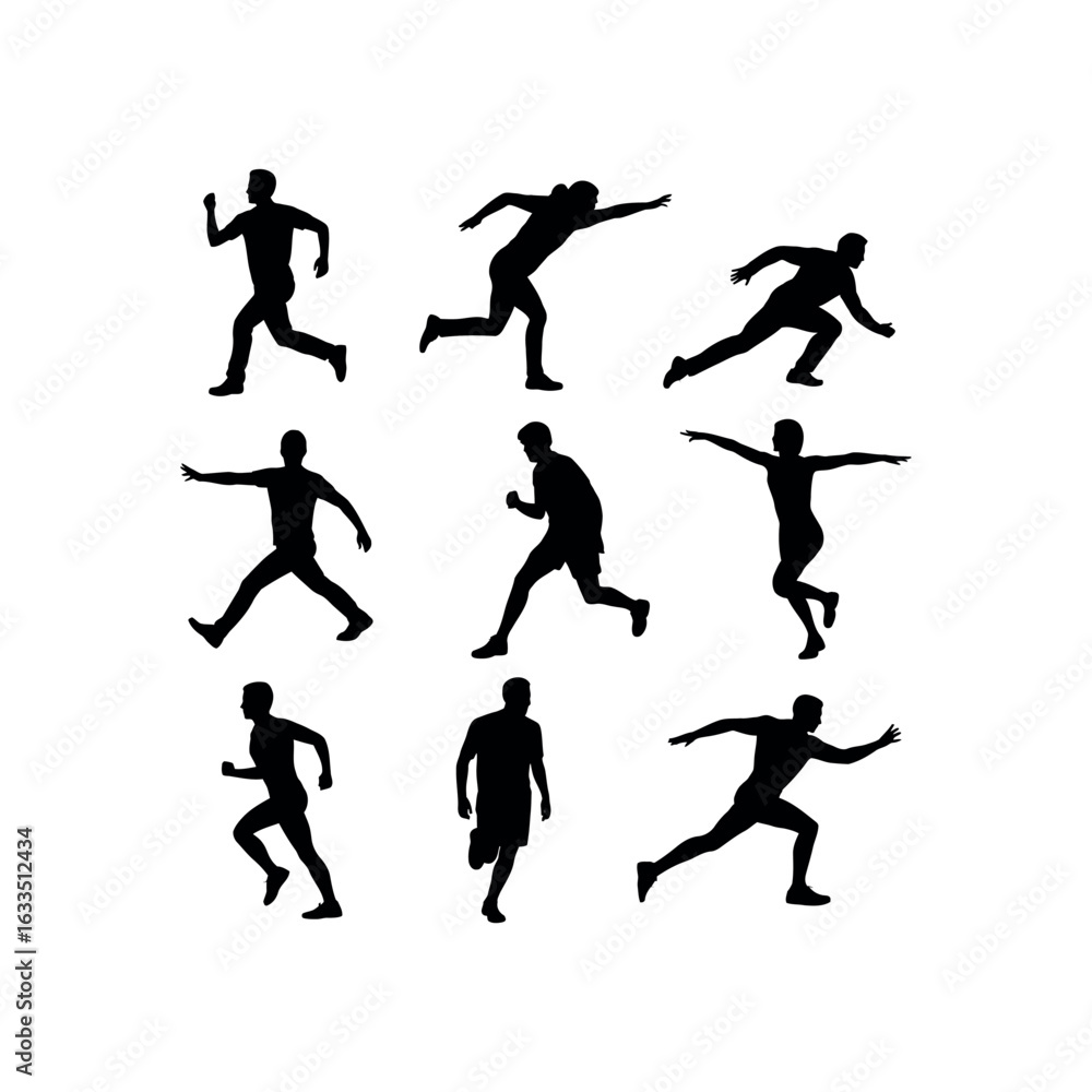 custom made wallpaper toronto digitalNine black silhouettes of men running in various dynamic poses runner athletic