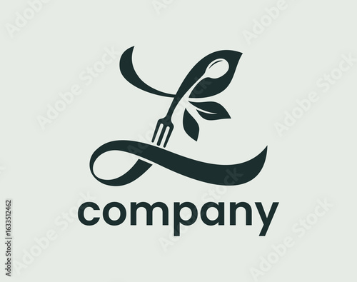 Letter L Food Nature Leaf, Culinary Spoon Fork Logo Design