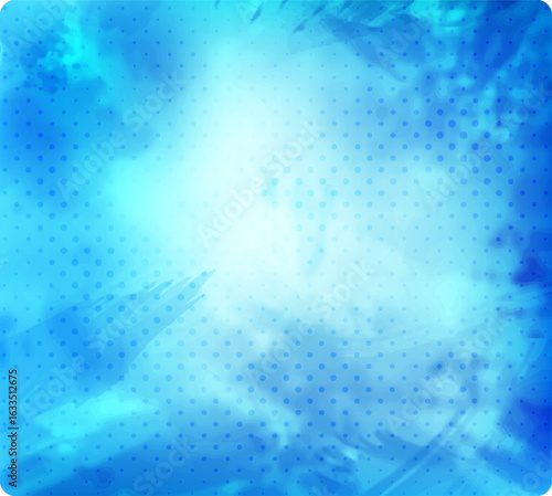 Abstract Blue Gradient with Dotted Texture, blue grunge background wit halftone dots watercolour vector, Abstract light blue winter pattern with snowflakes and glowing stars, 