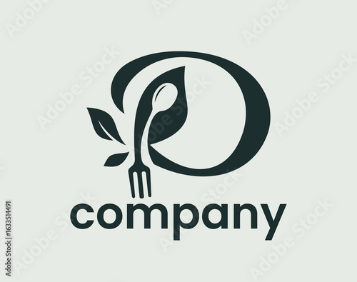 Letter D Food Nature Leaf, Culinary Spoon Fork Logo Design