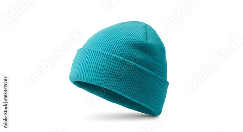 Turquoise Beanie Hat on White Background