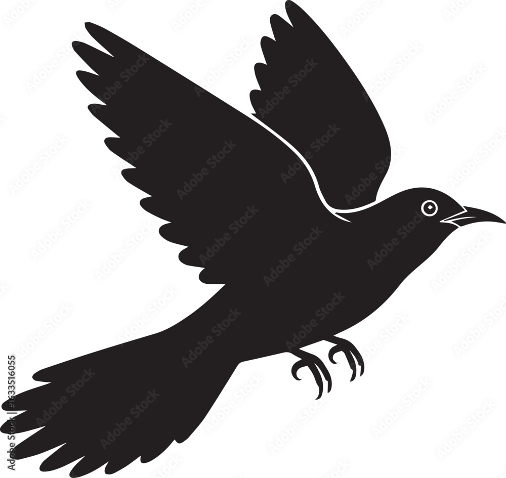 Obraz premium A flying eagle silhouette with spread wings, a black vector illustration of a wild bird in flight