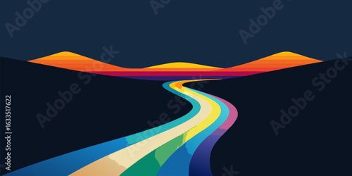 Vibrant and flowing abstract stream of rainbow colors with luminous light effects creating a mesmerizing and energetic visual experience