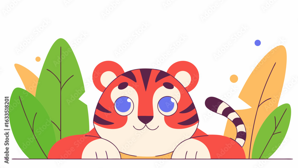 Fototapeta premium A fun cartoon illustration of a cute striped tiger 