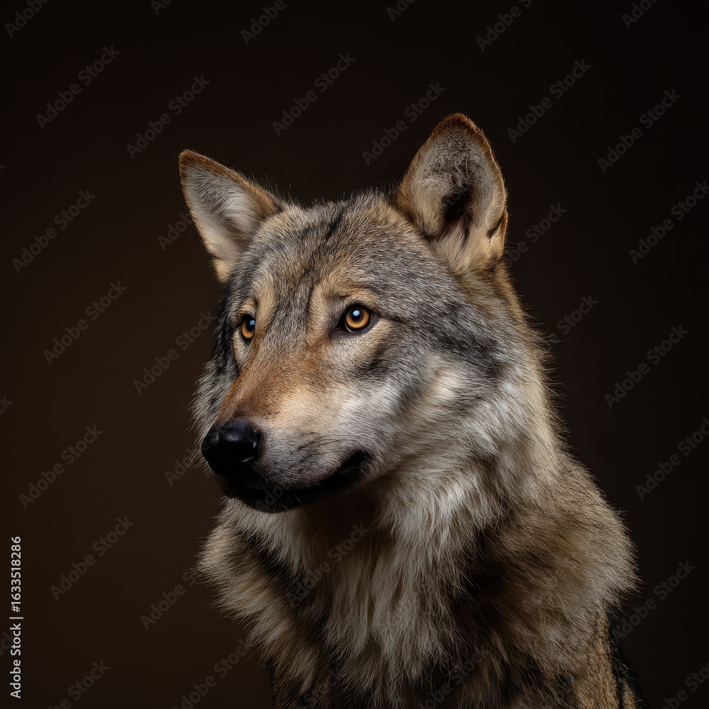 Obraz premium Wolf with Head Tilted Studio Lighting