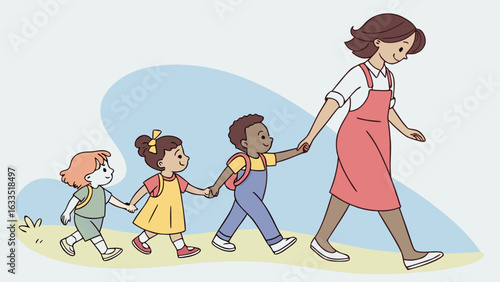 Led by love, the little ones follow in single file behind their mother
