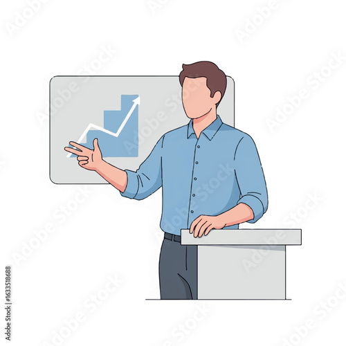 Businessman presenting growth chart on screen.