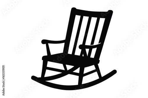 Silhouette of a Classic Wooden Rocking Chair with Vertical Slats on a White Background