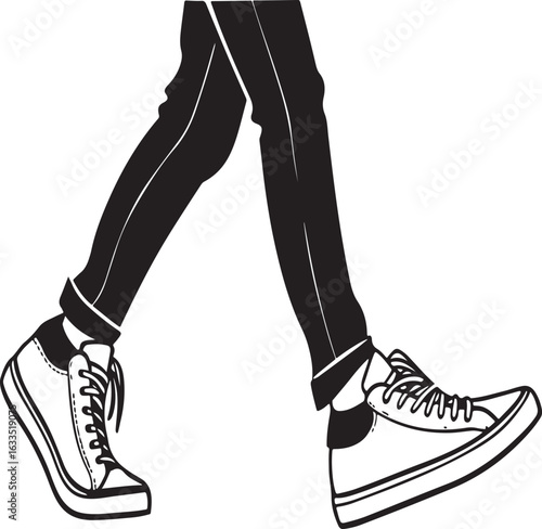 Close up of walking legs in casual sneakers feet shoes