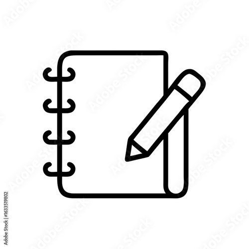 Illustration of a notepad with spiral binding and a pencil resting on the right side of the page