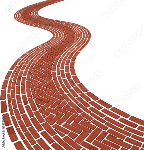 Create a kinds of deferent Curved red brick Road on vector art with white background.