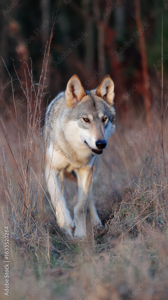 Obraz premium Wolf Walking Through Tall Grass