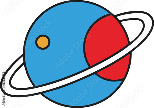Stylized blue planet with red section and ring isolated on transparent background