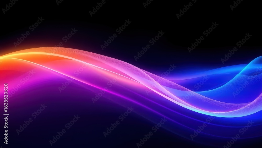 Fototapeta premium Bright Orange Pink Blue Abstract Light Waves on Black Background