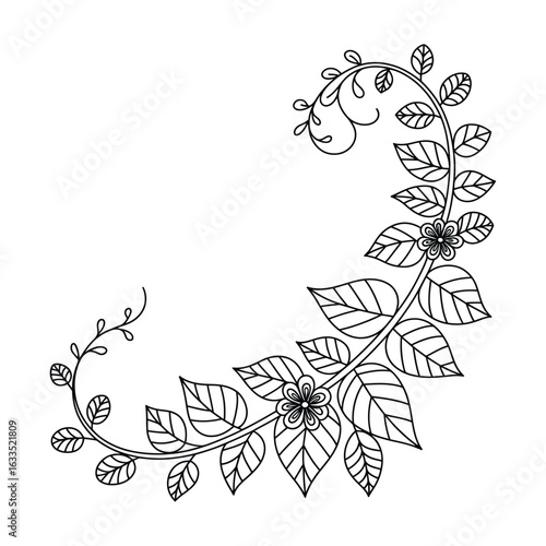 Vine and creeping plant Coloring Page, Vector, Illustration, Icon, Outline, Line Art, Silhouette, Logo, White Background.