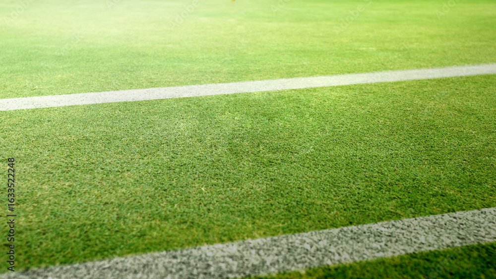 Obraz premium Yard line on the turf of an American football green field stadium