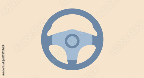 Blue steering wheel with center circle over beige background