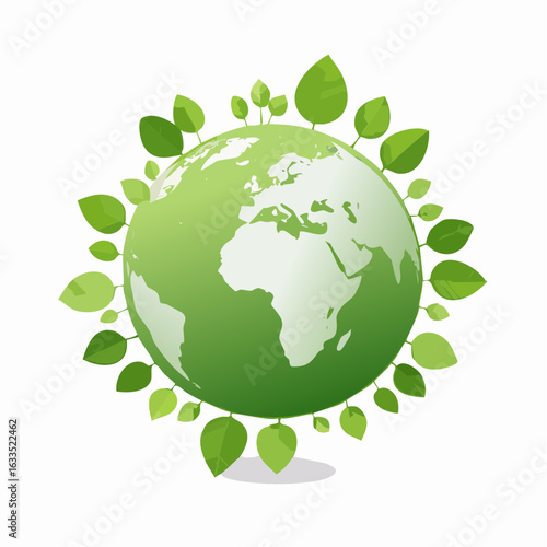 Planet Sustainability Icon. green earth with leaves