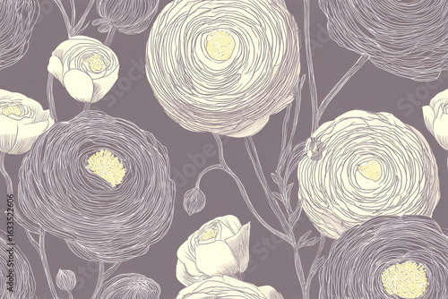Seamless ranunculus blooms exude calm grace in this beautiful floral design