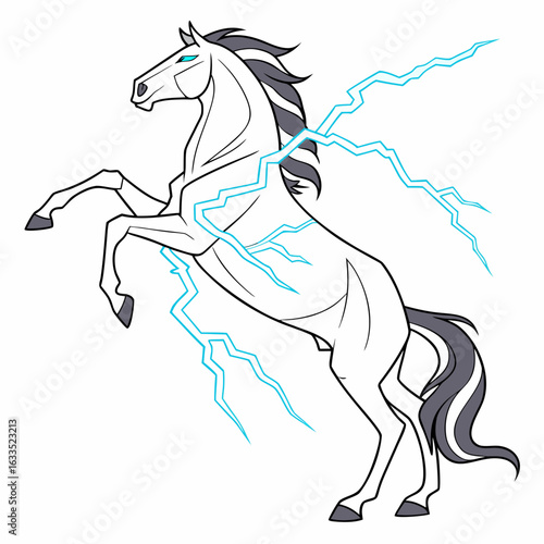 Rearing white horse on gray.







