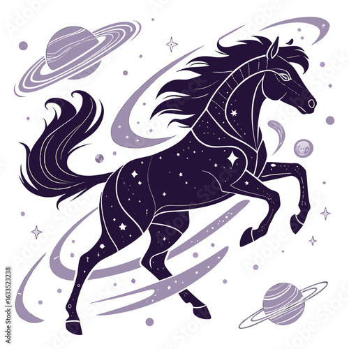 Rearing white horse on gray.







